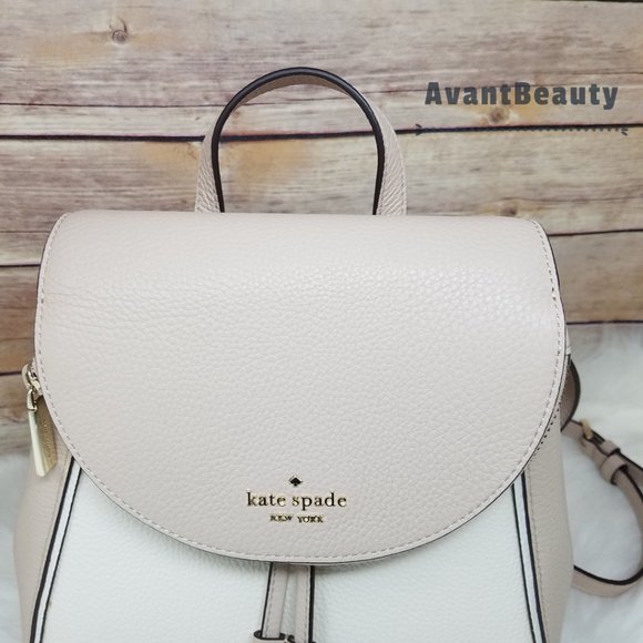 Kate Spade Medium Flap Backpack Warm Beige White